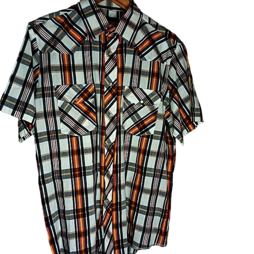 Wrangler Western SS Plaid Pearl Snap Shirt Men's L